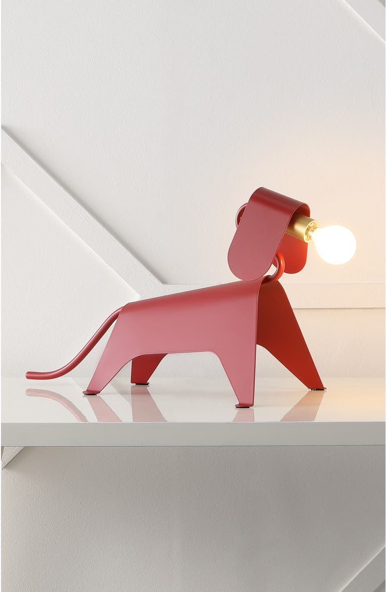 JONATHAN Y Rover Modern Industrial Iron Canine LED Kids' Lamp, Alternate, color, Red