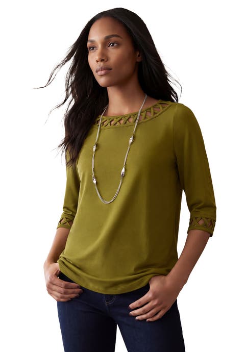 Stretch Cotton Lattice Boatneck Tunic (Plus)