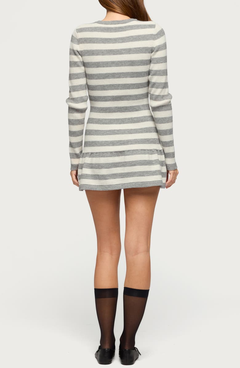 EDIKTED Caisyn Stripe Rib Long Sleeve Minidress, Alternate, color, Gray-Melange
