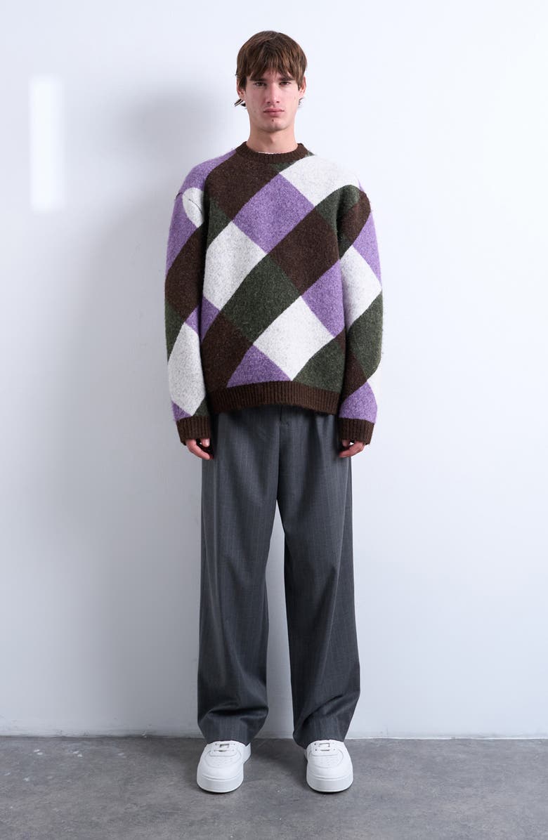 Topman Relaxed Fit Crewneck Sweater, Alternate, color, Brown