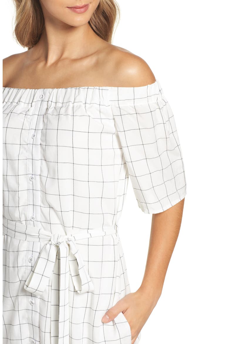 Off the Shoulder Shirtdress, Alternate, color, IVORY CHECKER