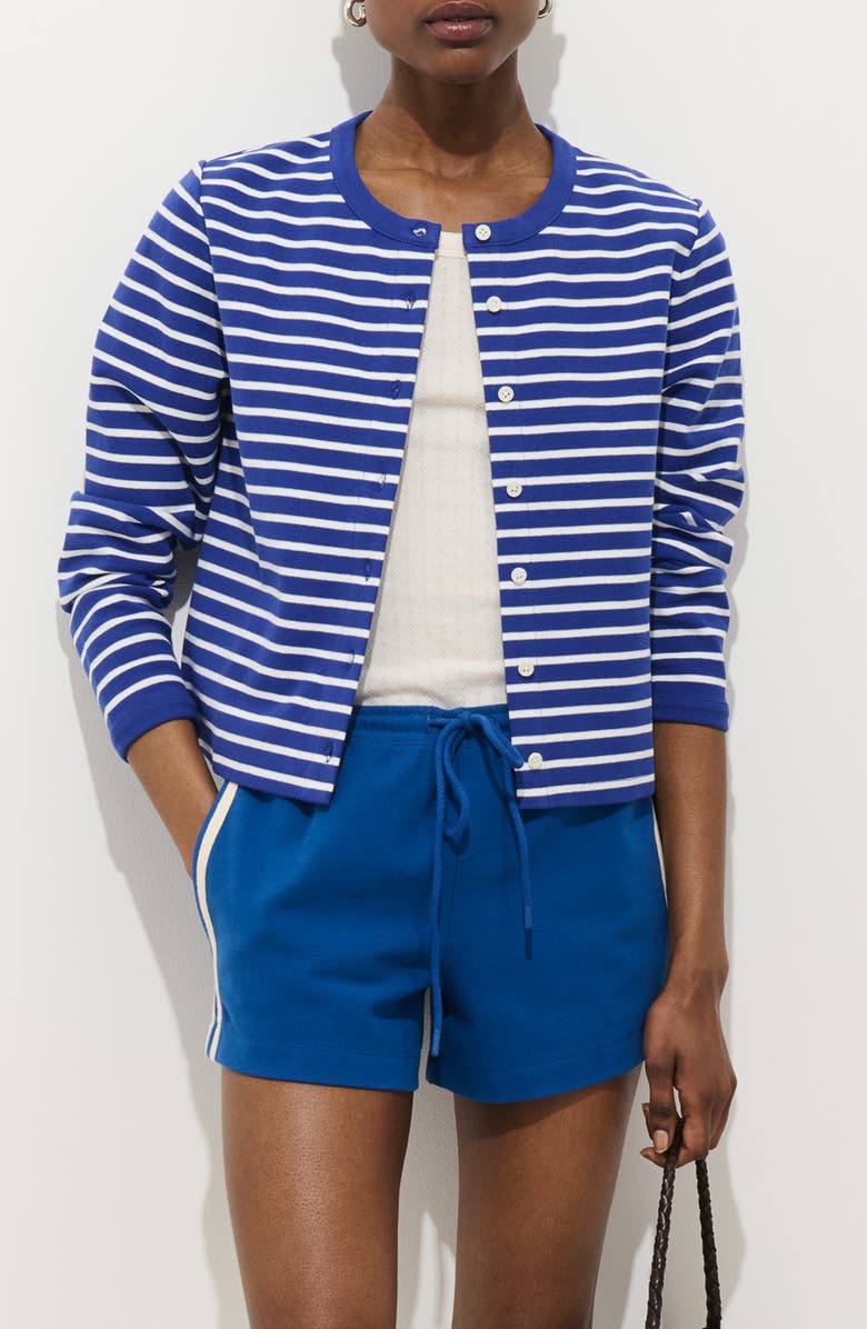 Alex Mill Coco Stripe Crewneck Cardigan, Main, color, Blue / Ivory