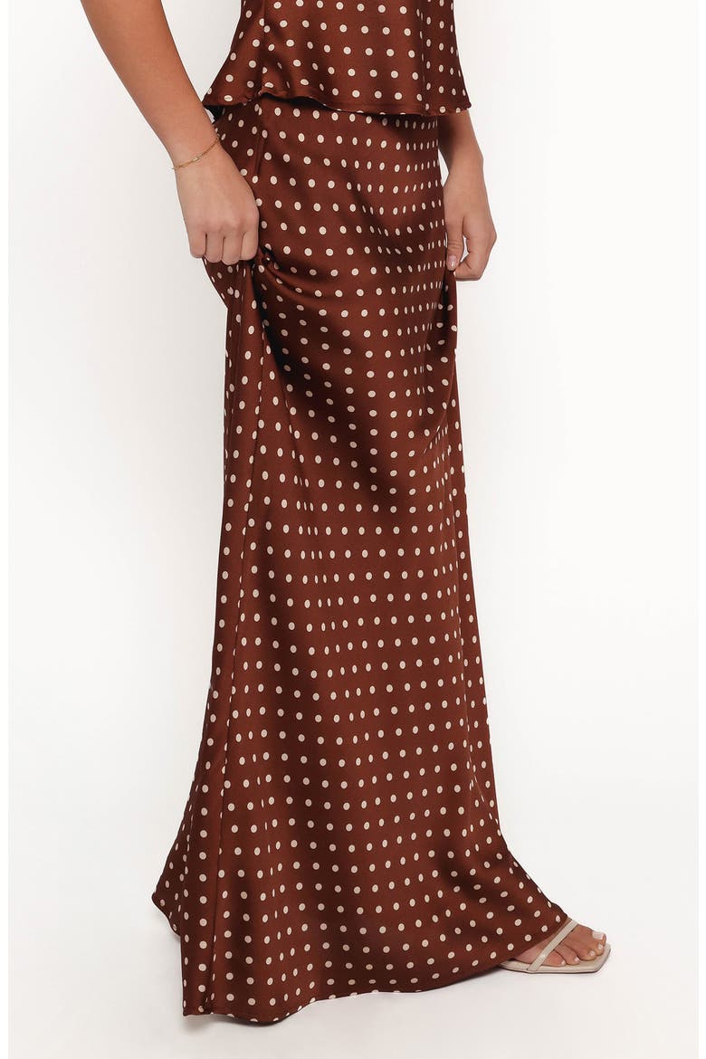 Velman Polka Dot Satin Maxi Skirt, Alternate, color, BROWN POLKA DOT