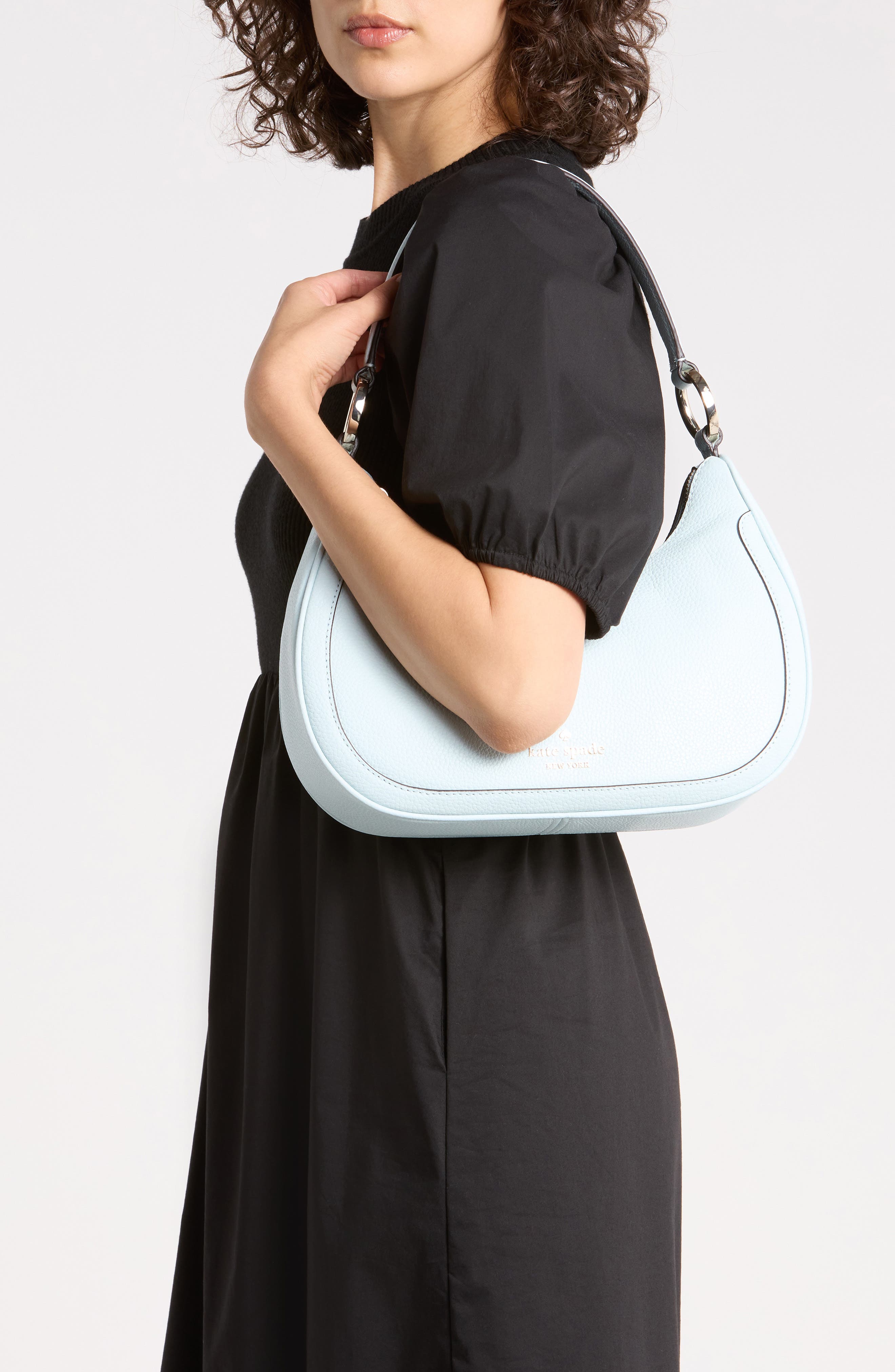 Leila Pebbled Leather Shoulder Bag, Alternate, color, CRISP SKY