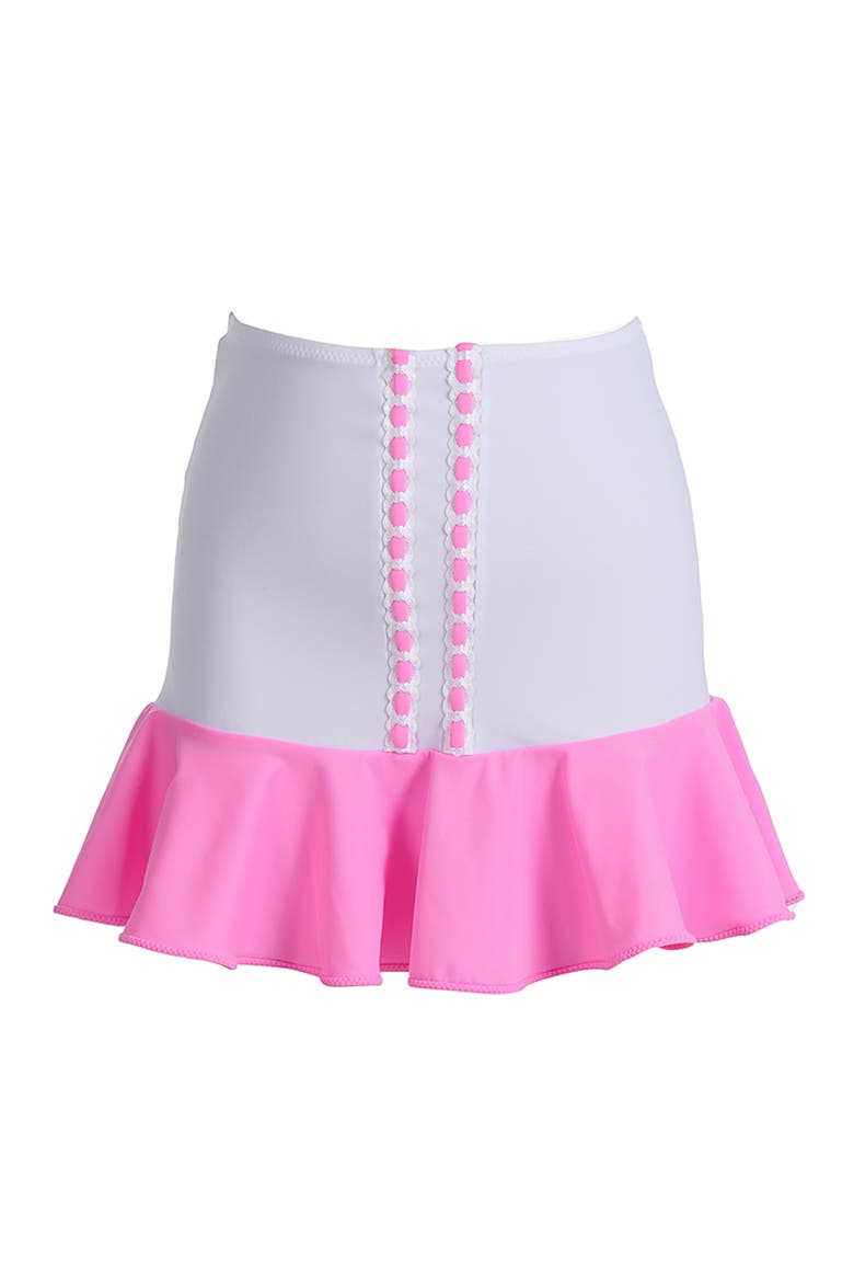 Ruffled Hem Decorative Embroidery Beach Cover-Up Skirt, Main, color, White-Pink