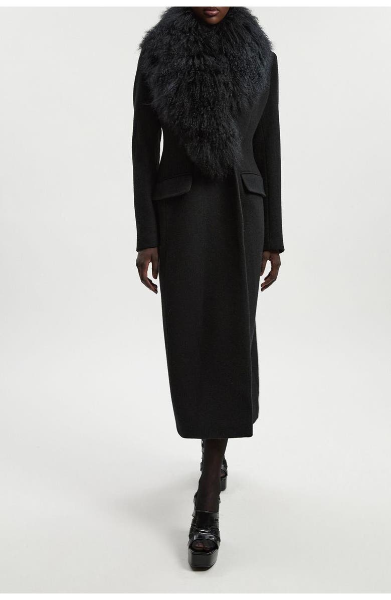 Karen Millen Wool Detachable Collar Midi Coat, Alternate, color, Black