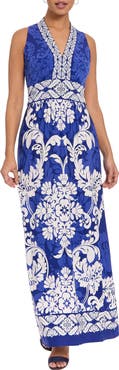 London Times Sleeveless Print Maxi Dress
