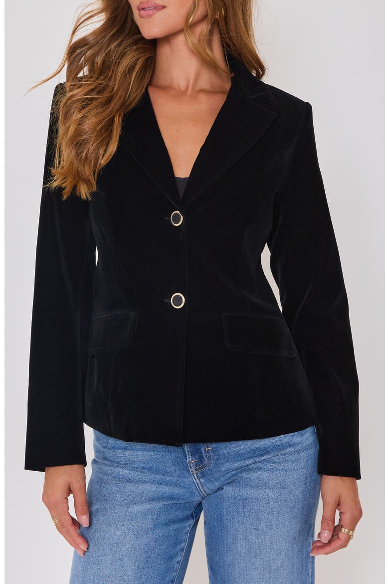 Polished Way Velvet Blazer, Main, color, BLACK