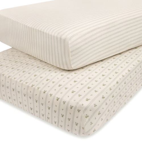 Crib Sheet Set Baby Fitted 2 Pack In Linear Berry Leaf