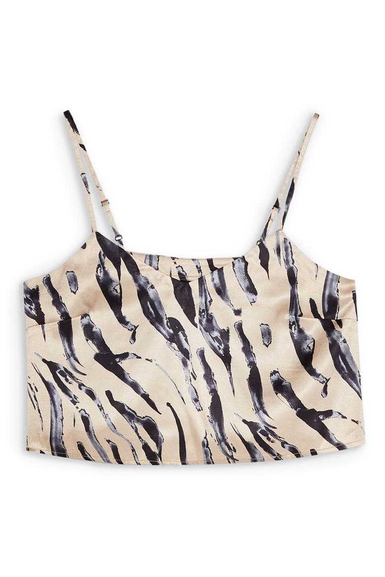 Tiger Satin Crop Pajama Camisole, Alternate, color, BROWN MULTI