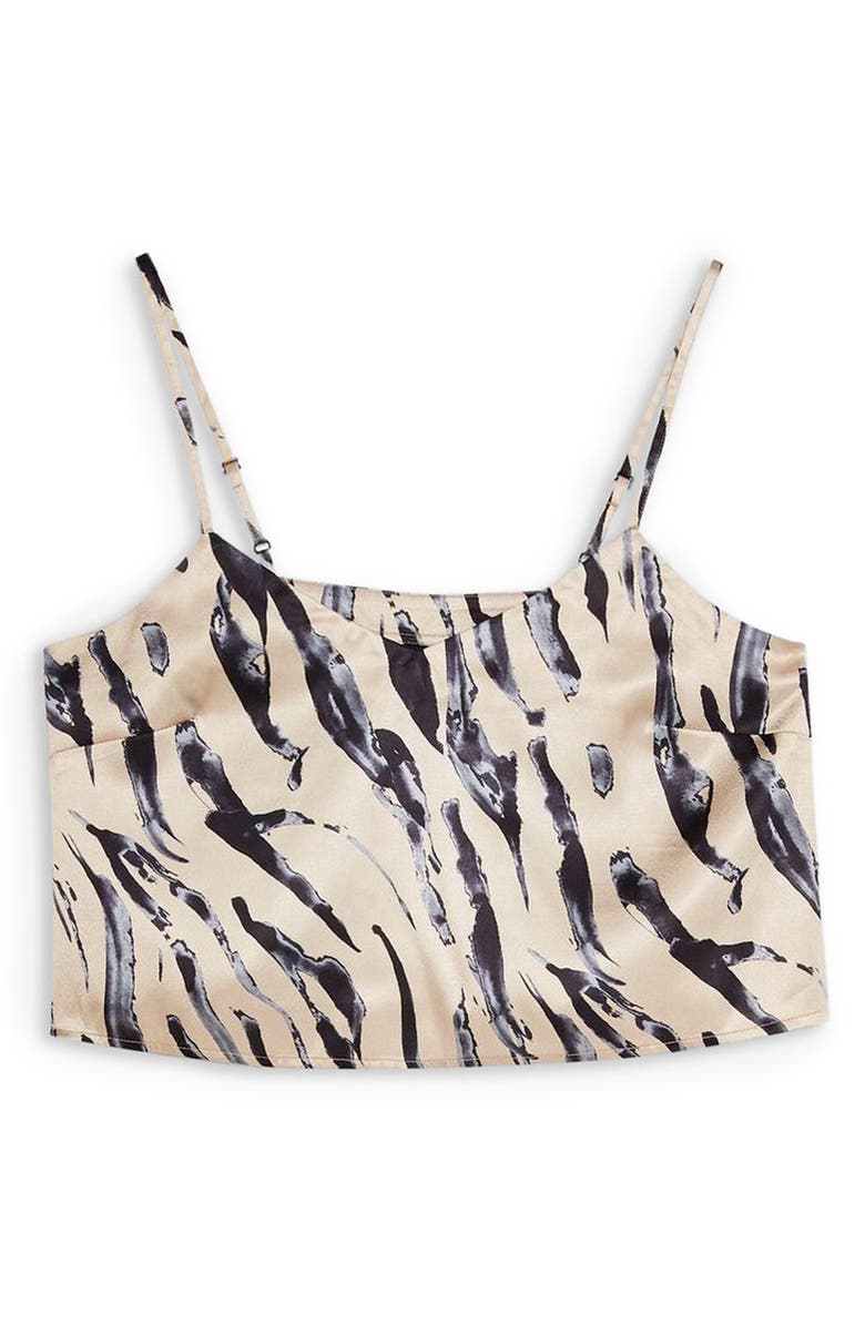 Topshop Tiger Satin Crop Pajama Camisole, Alternate, color,