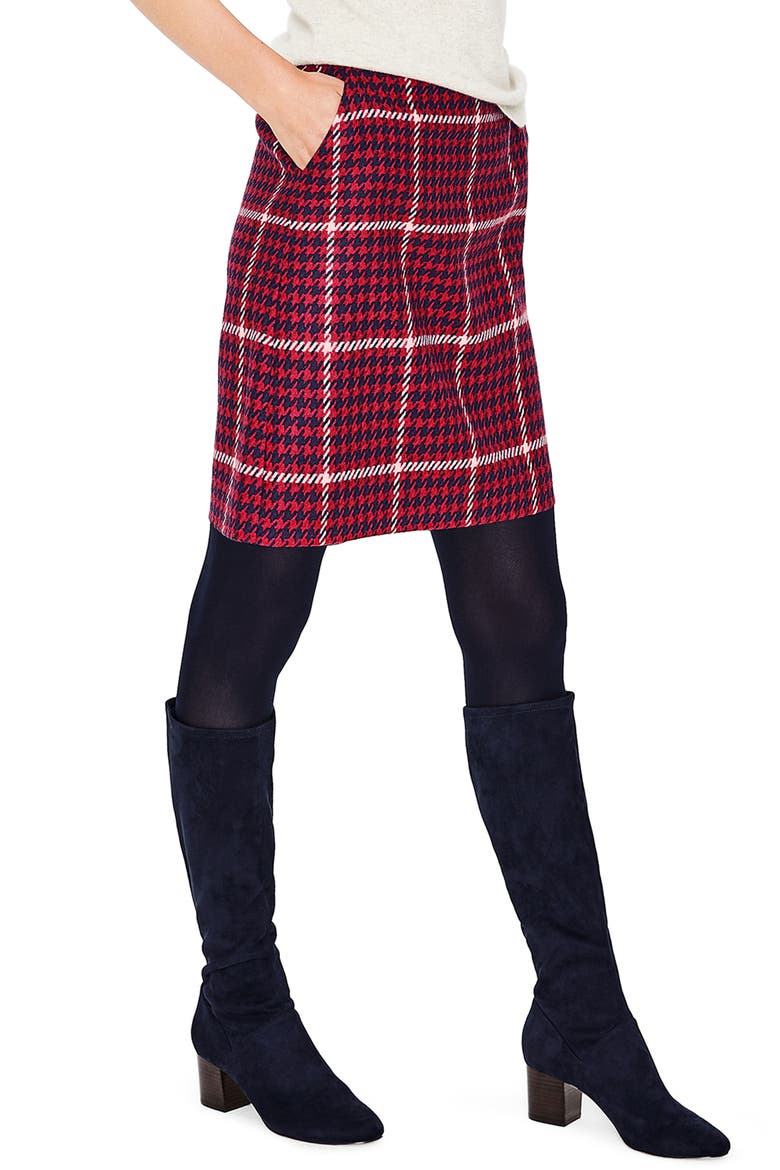British Tweed Wool Mini Skirt, Alternate, color, POST BOX RED AND NAVY CHECK
