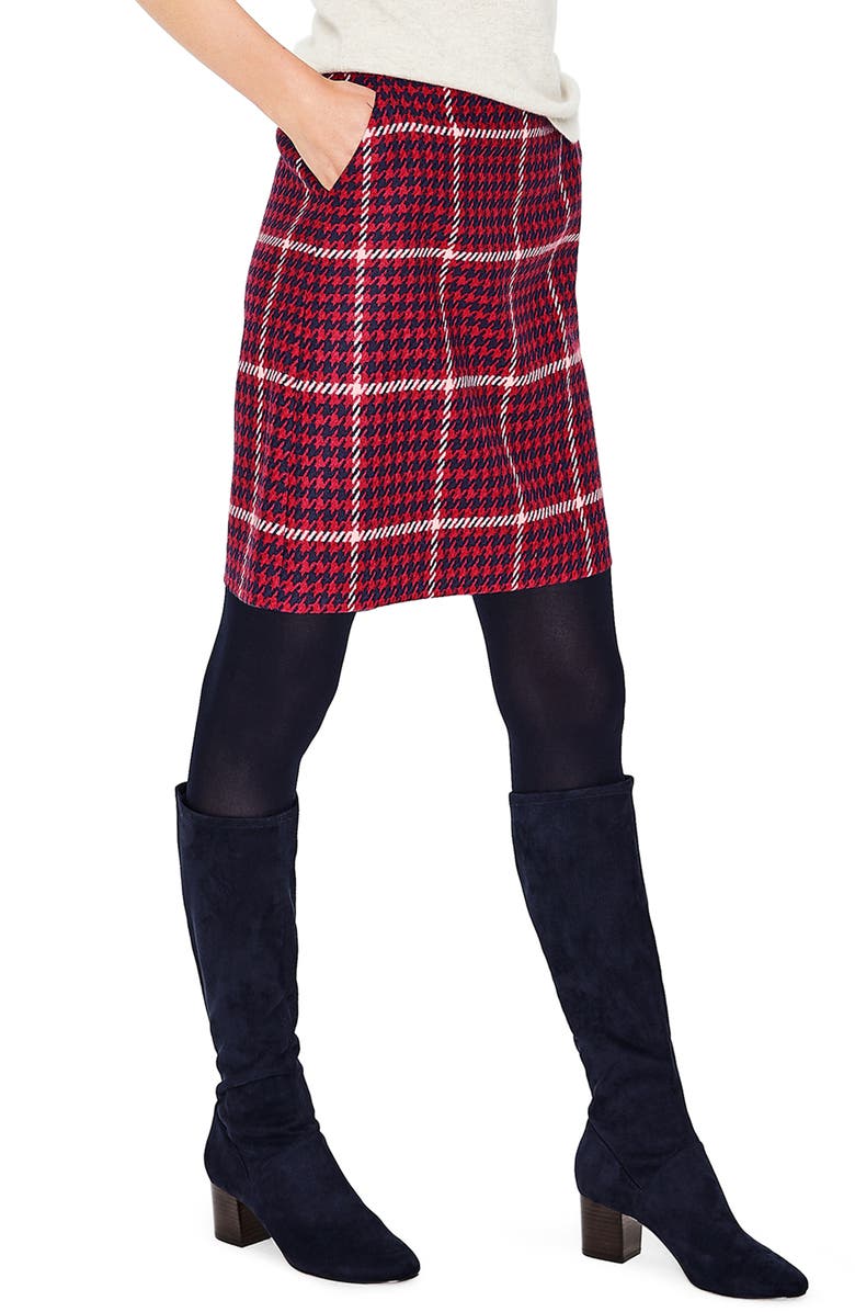 Boden British Tweed Wool Mini Skirt, Alternate, color, Post Box Red And Navy Check