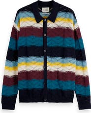 Scotch & Soda Stripe Open Knit Cardigan