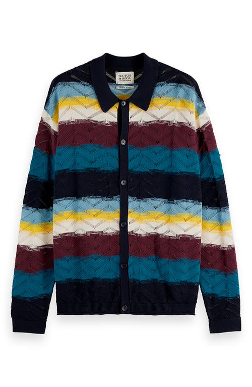 Scotch & Soda Stripe Open Knit Cardigan In Multi