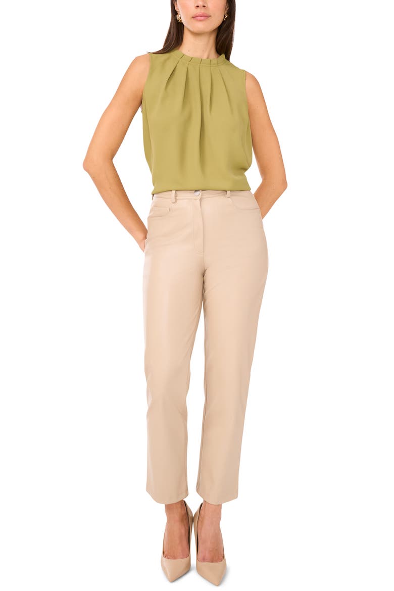 Pleated Mock Neck Woven Top, Alternate, color, MOSS GREEN