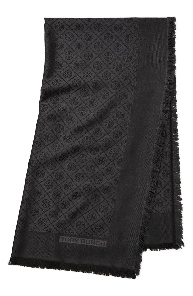 Tory Burch T-Monogram Jacquard Wool & Silk Square Scarf, Main, color,