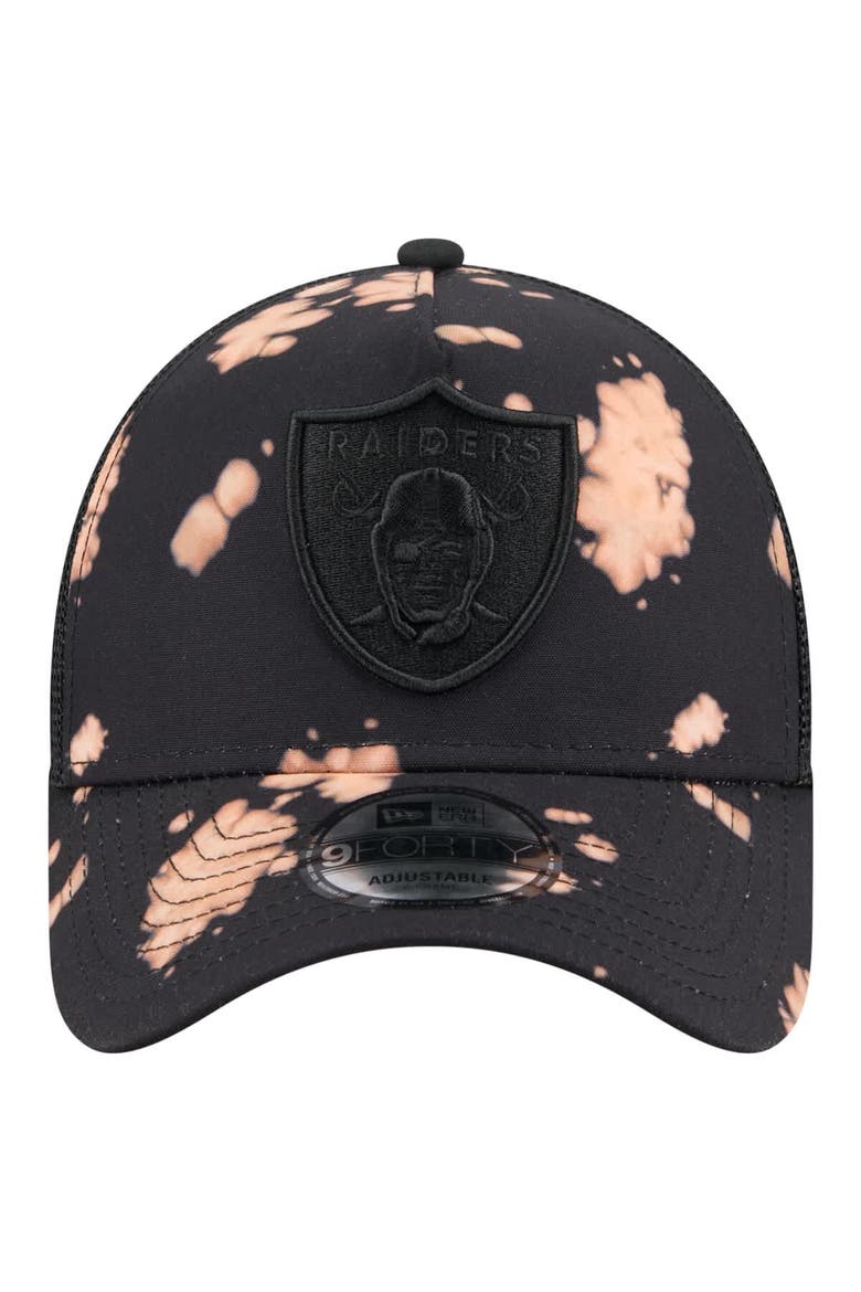 Men's New Era Black Las Vegas Raiders Bleached 9FORTY A-Frame Adjustable Hat, Alternate, color, Black