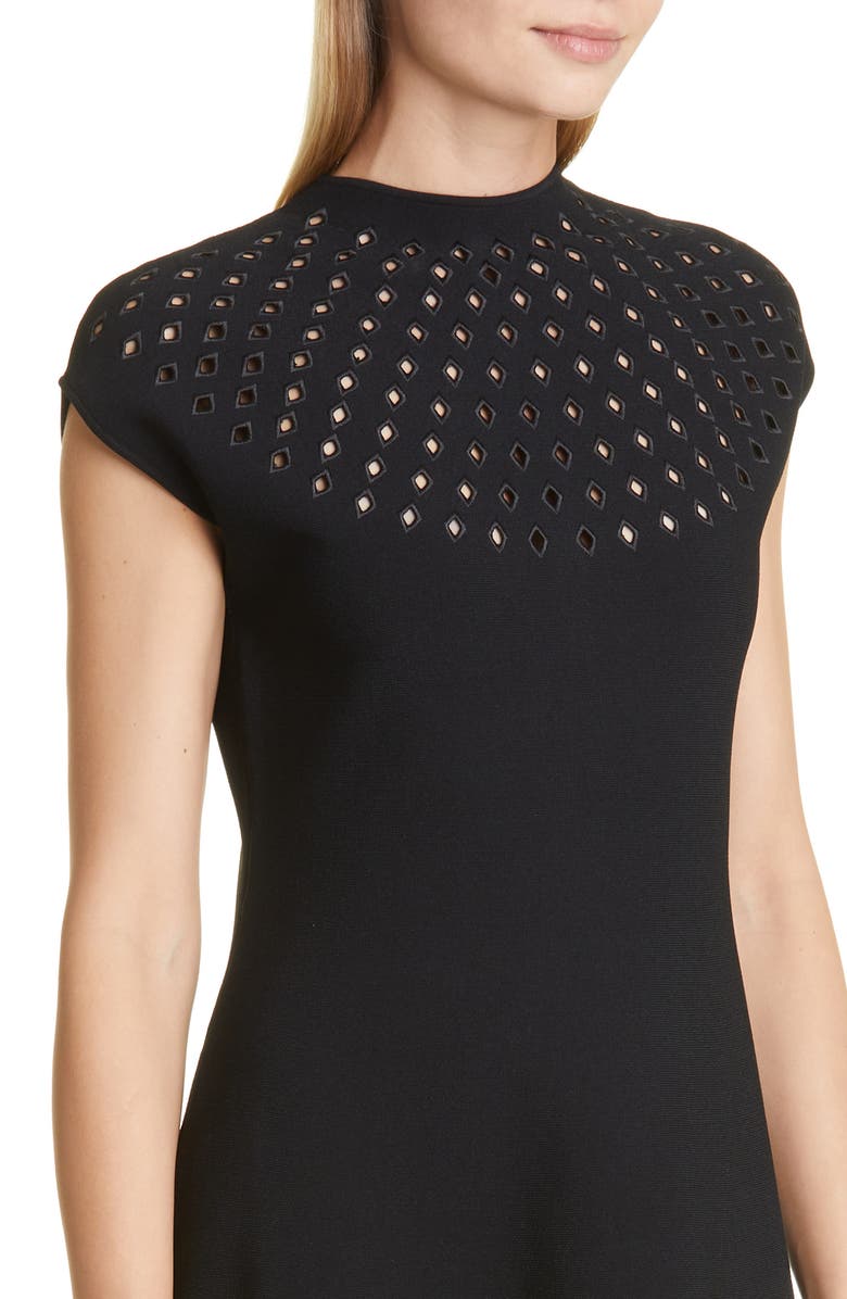 Lela Rose Eyelet Detail Cap Sleeve Knit Midi Dress, Alternate, color,