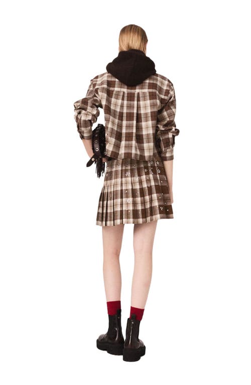 Maje Rhinestone Checked Shirt In Brown