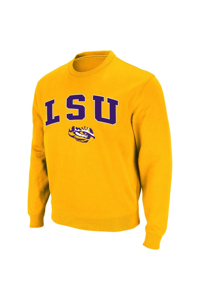Men's Colosseum Gold LSU Tigers Arch & Logo Crew Neck Sweatshirt, Alternate, color, Gold