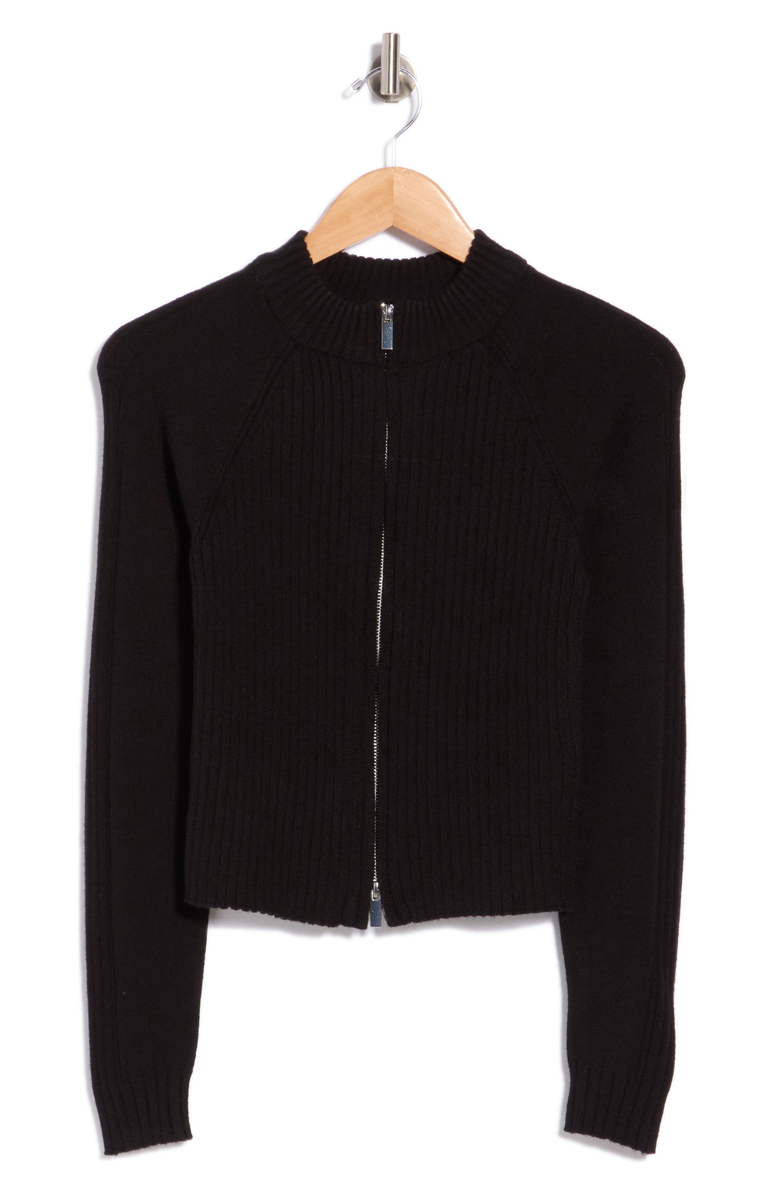 Mixed Stitch Mock Neck Zip Cardigan