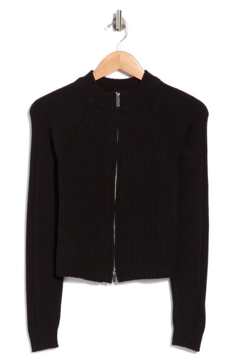 Mixed Stitch Mock Neck Zip Cardigan