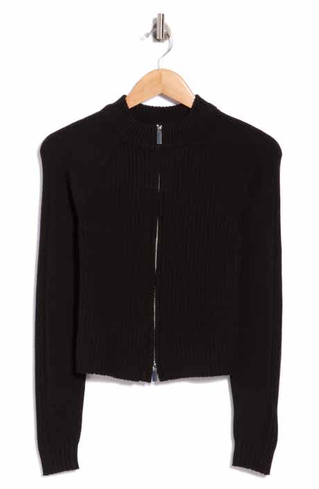 Mixed Stitch Mock Neck Zip Cardigan