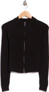 Madden Girl Mixed Stitch Mock Neck Zip Cardigan