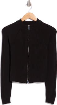 Madden Girl Mixed Stitch Mock Neck Zip Cardigan