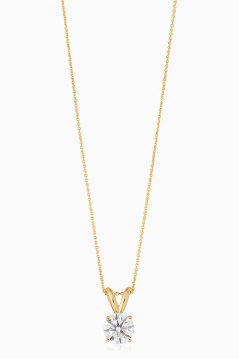14K Solid Gold Luminous 1 Carat Lab Diamond Classic Solitaire Necklace