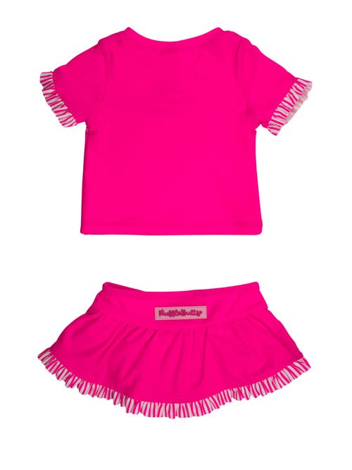 Rufflebutts Girls Short Sleeve Ruffle Upf50+ Rash Guard Skirted 2-piece In Pink