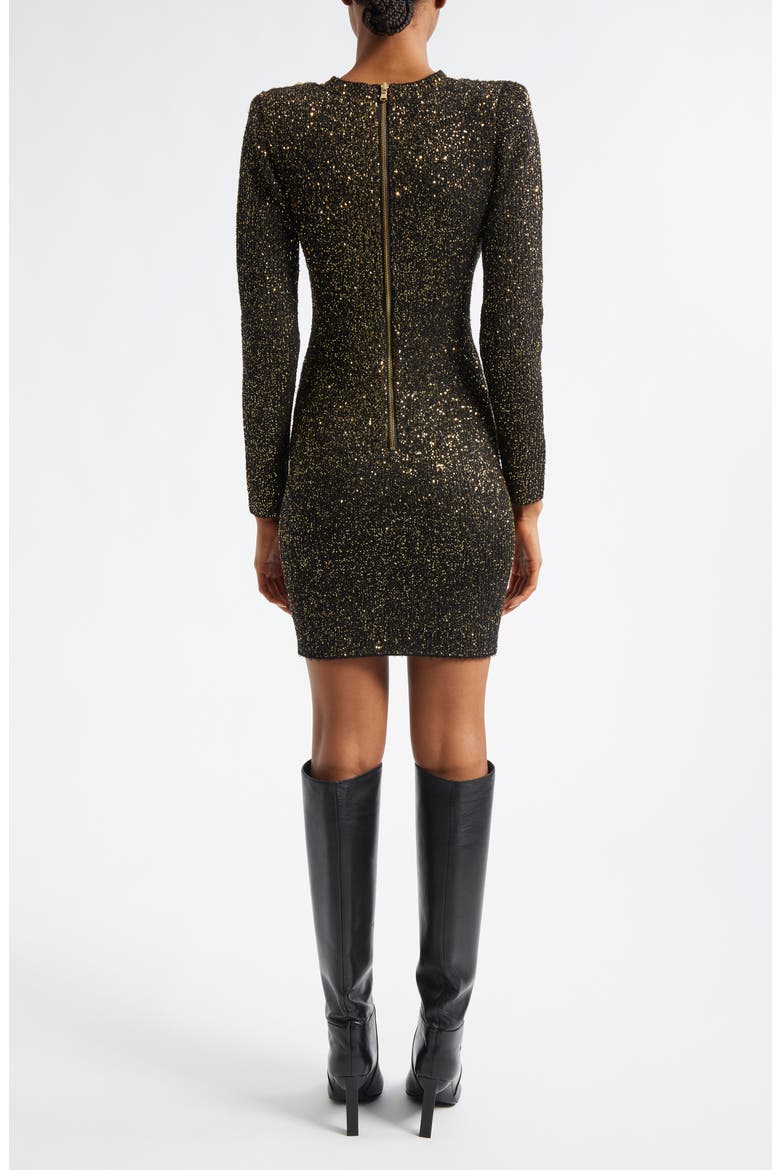 Cherry Sequin Long Sleeve Body-Con Minidress, Alternate, color, BLACK/ GOLD SEQUIN