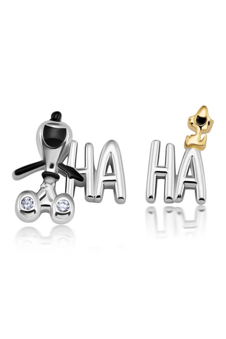 x Peanuts® HA HA Mismatched Stud Earrings, Main, color, PURE PLATINUM / CLEAR STONE