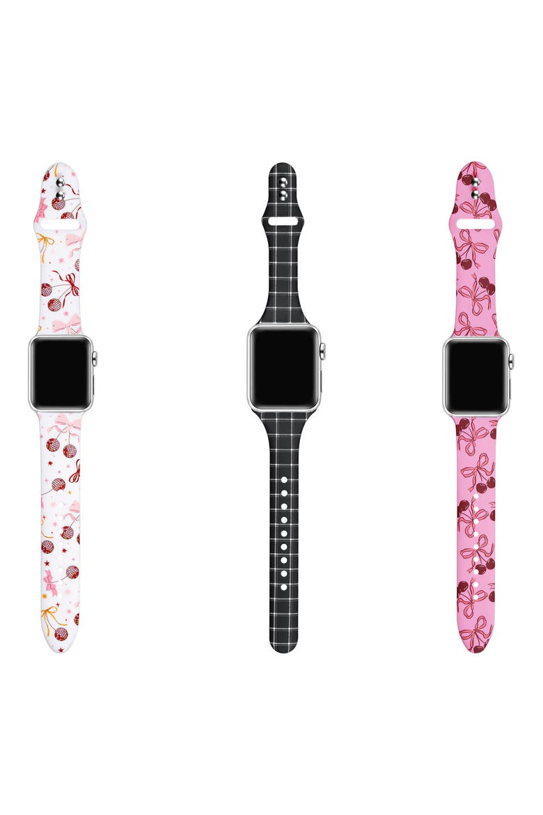 Assorted 3-Pack Silicone Apple Watch® Watchbands, Alternate, color, BLACK/ PINK/ WHITE