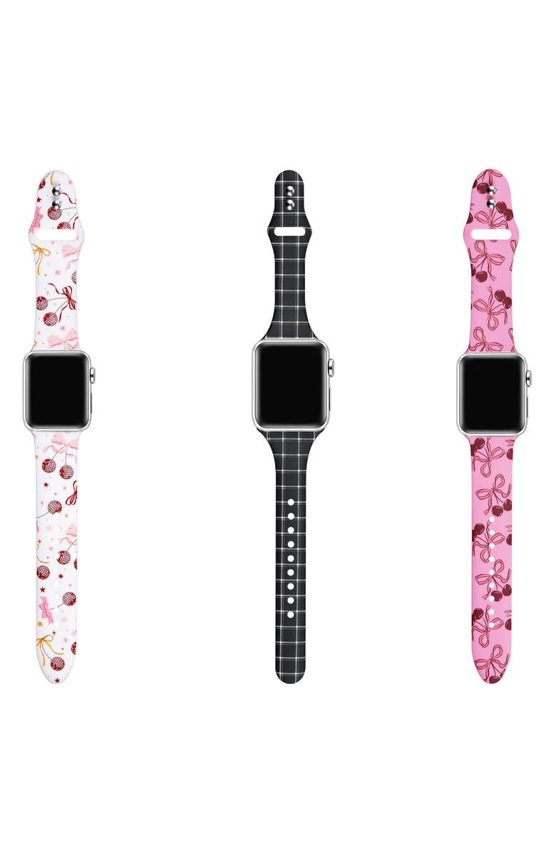 The Posh Tech Assorted 3-Pack Silicone Apple Watch<sup
®</sup
 Watchbands, Alternate, color, Black/ Pink/ White