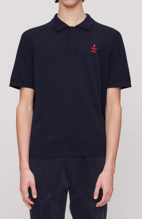 Tシャツ・カットソー A.P.C. Carter Logo Regular Fit Short Sleeve Polo Shirt Black A.P.C. Men's Carter Logo Polo in Black A.P.C.
