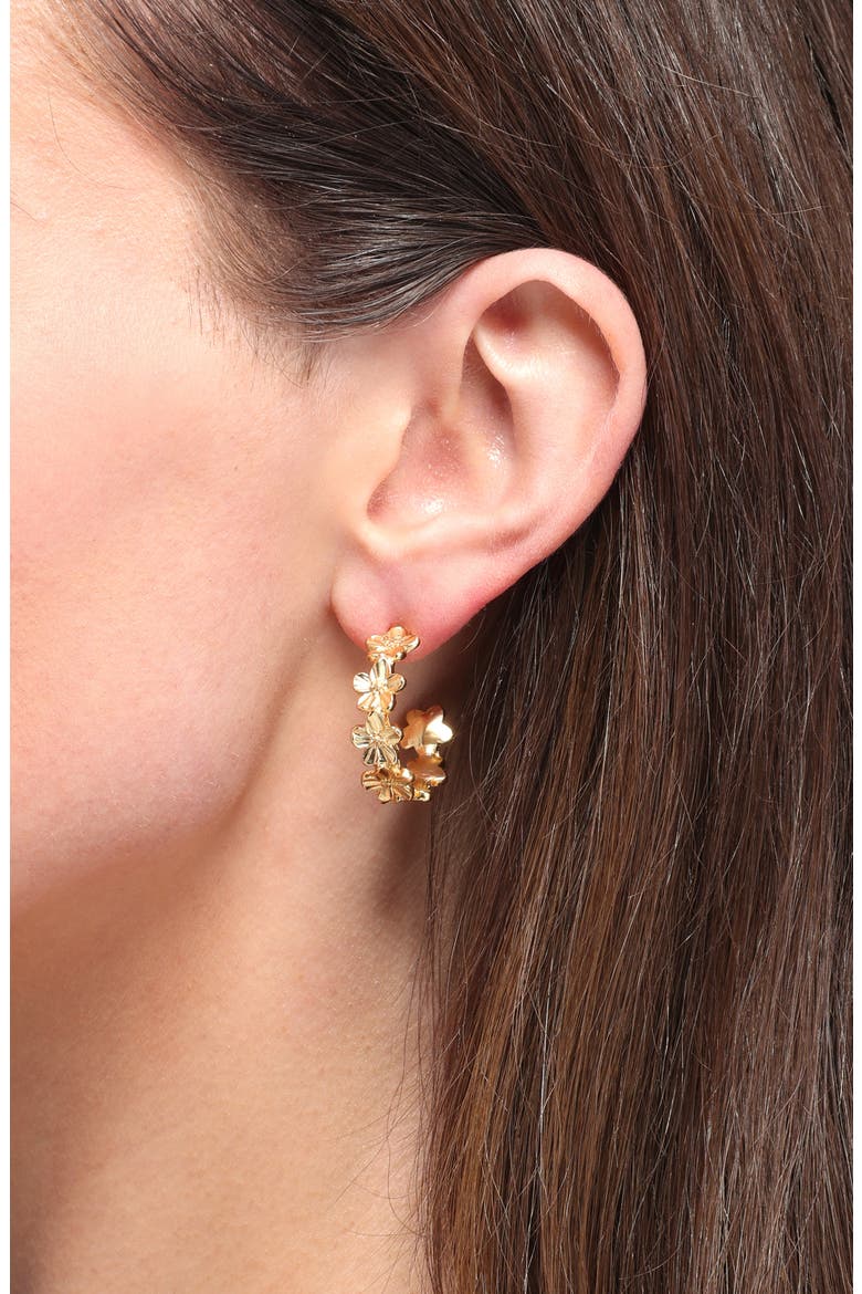Floral Hoop Earrings, Alternate, color, GOLD