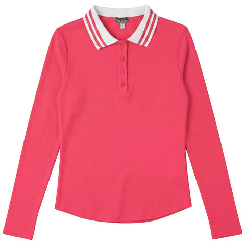 Rib Polo Contrast Stripe Collar Long Sleeve Top (Big Kid)