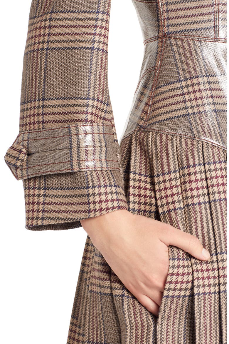 Checked Glazed Wool Trench Coat, Alternate, color, GREY
