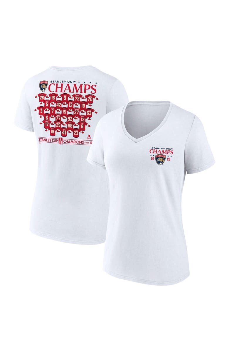 FANATICS Women's Fanatics White Florida Panthers 2025 Stanley Cup Champions Jersey Roster V-Neck T-Shirt, Main, color, 
