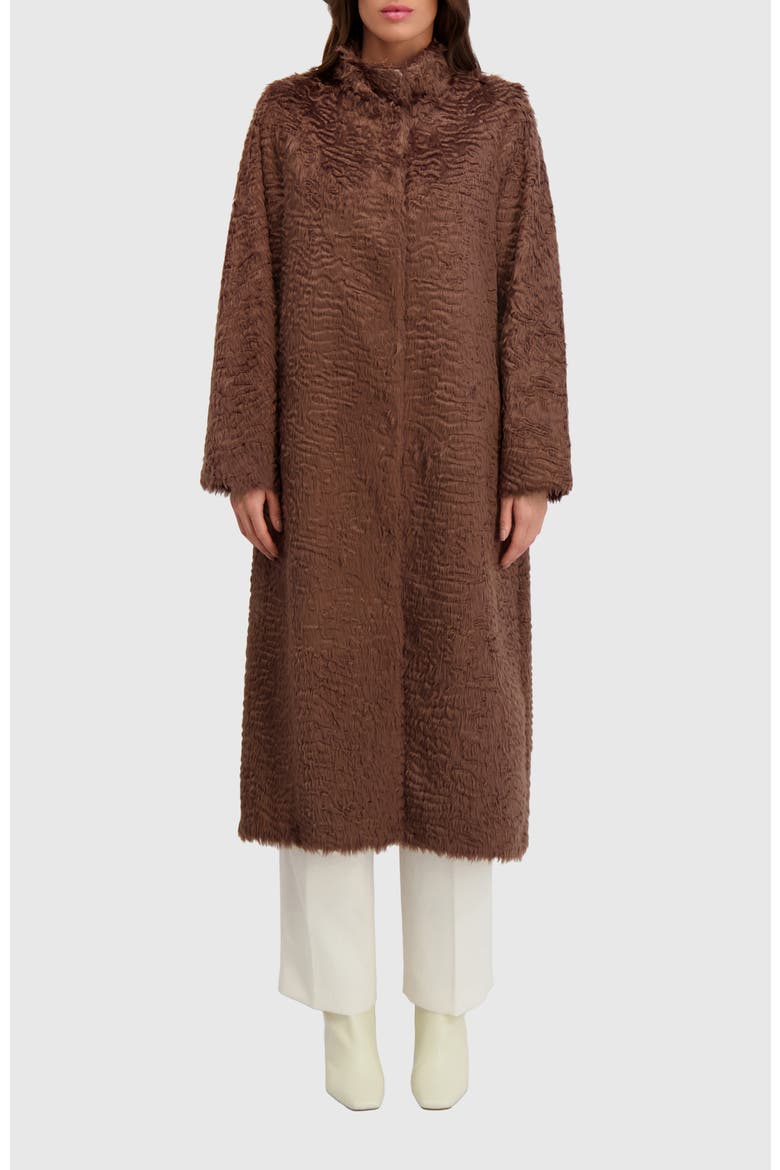 Fur-Free Lamb (Faux Fur) Long Coat, Alternate, color, BROWN
