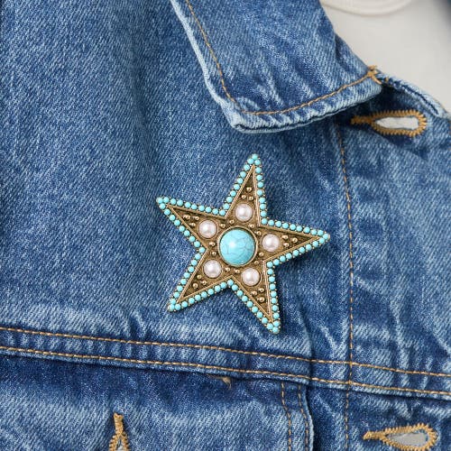 Jessica Simpson Turquoise Star Pin With Crystal Accents In Blue