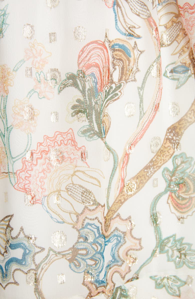 Chloé Floral Print Long Sleeve Metallic Fil Coupé Minidress, Alternate, color,