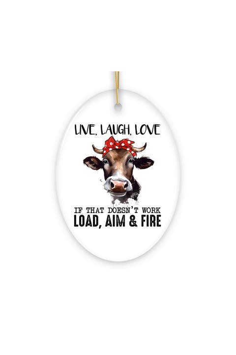 Bandana Cow Live Laugh Love Oval Ceramic Ornament
