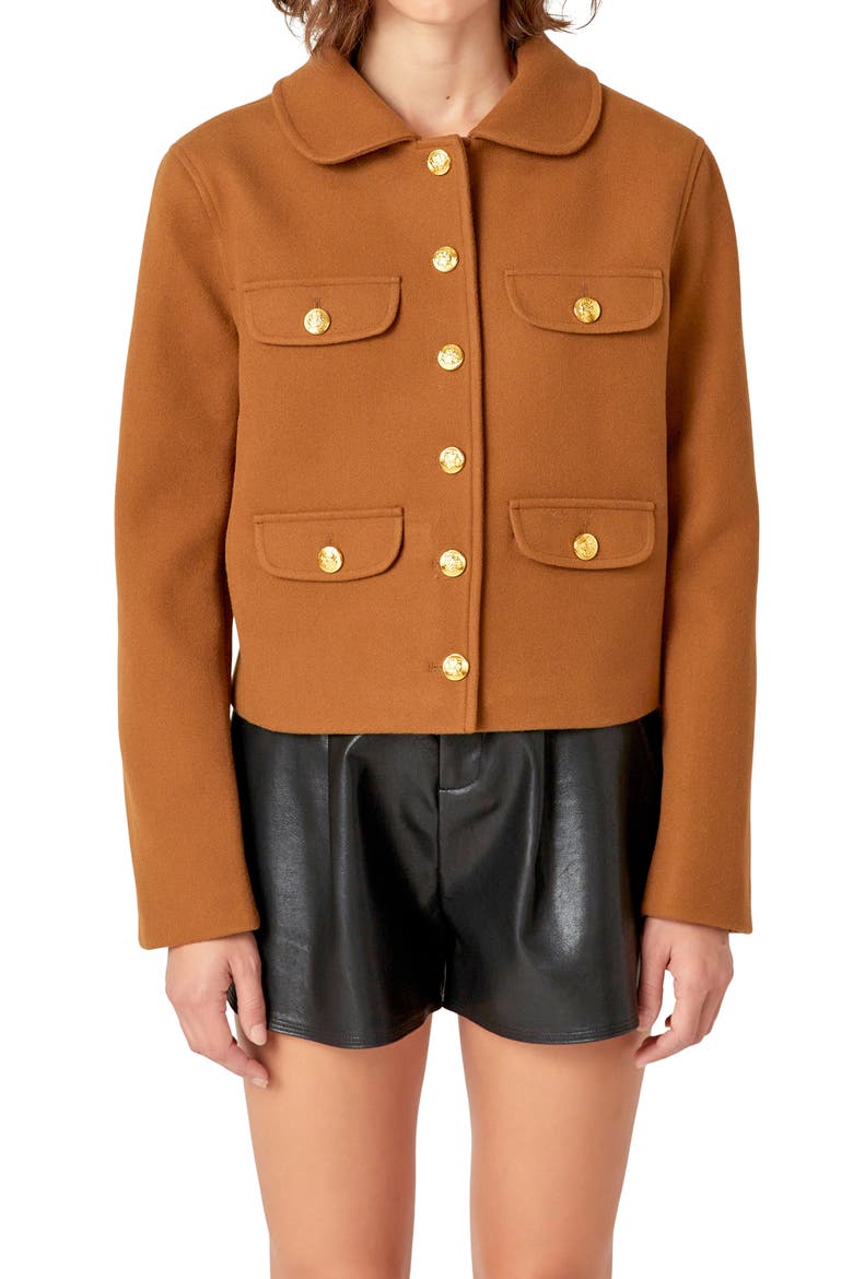 Button Front Crop Blazer, Alternate, color, OLIVE BROWN