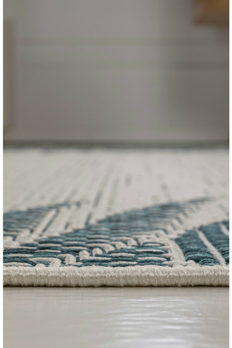 Isla Coastal Cottage Palm Frond Border Indoor/Outdoor Area Rug, Alternate, color, Blue/Cream