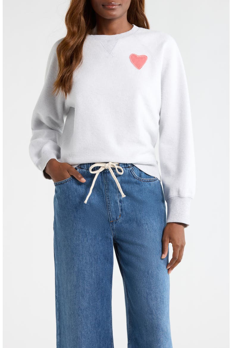 Cloud 9 Heart Appliqué Reversible Fleece Sweatshirt, Main, color, HEATHER GREY