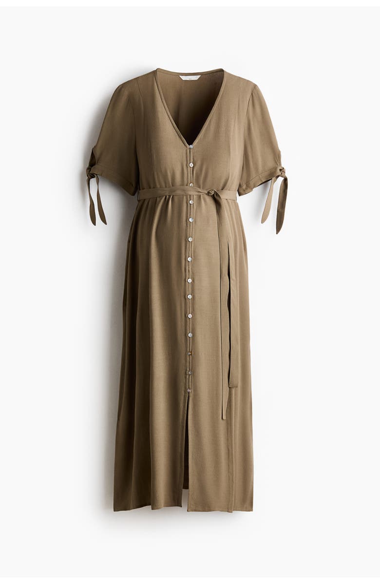 H&M Mama Tie-belt Viscose Dress, Main, color, Khaki Green