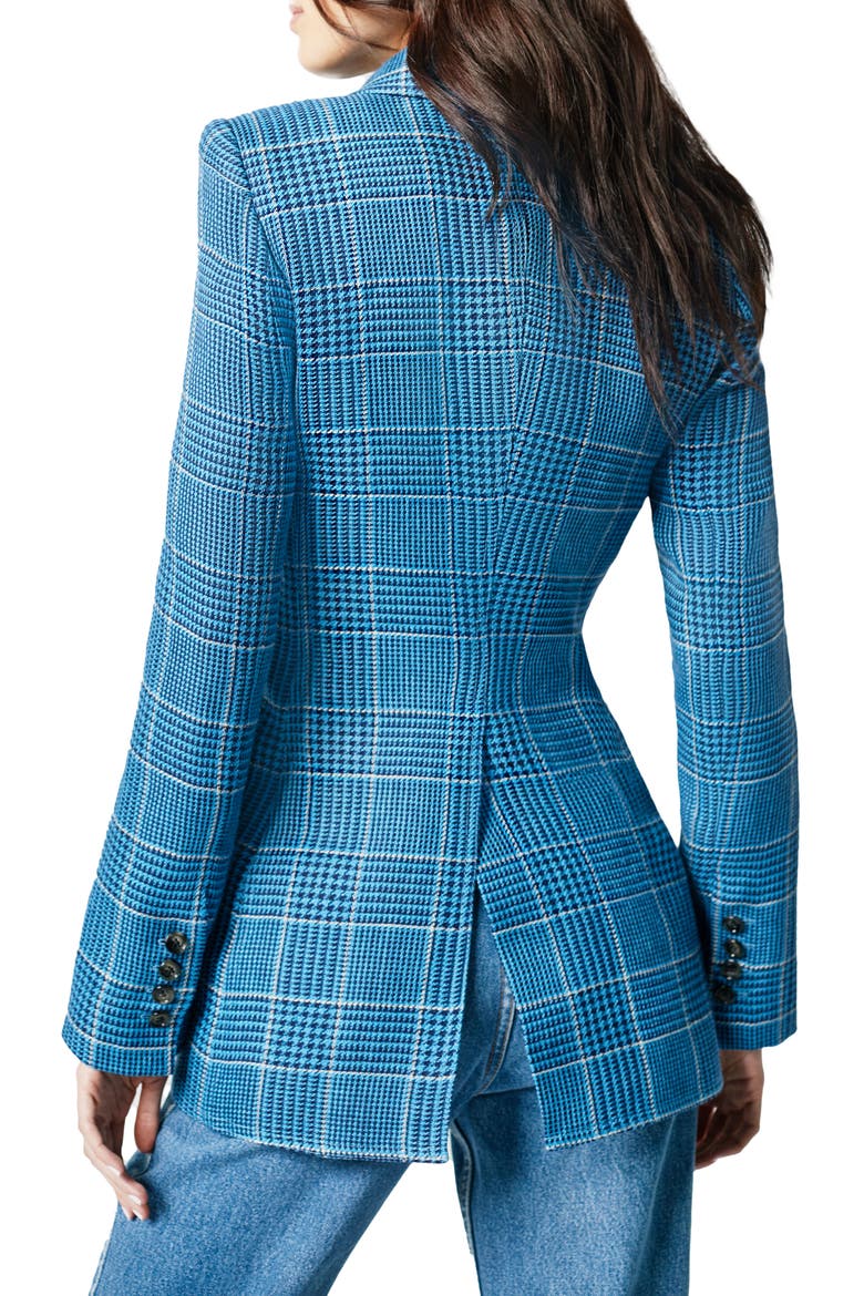 Plaid Fitted Linen Blazer, Alternate, color, INDIGO GLEN CHECK